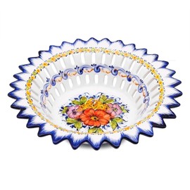 Faireal Hand Painted Portuguese Pottery Alcobaça Ceramic Fruit Bowl Centerpiece Made in Portugal, Blue, 11 x 11 x 3 inches (AVID-501)