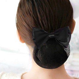 Artibetter 4pcs Women hair bun cover net snood hairnet bowknot decor barrette hair clip
