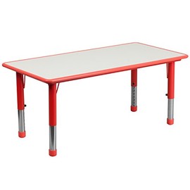 Flash Furniture 23.625''W x 47.25''L Rectangular Red Plastic Height Adjustable Activity Table with Grey Top