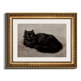 InSimSea Retro Gold Framed Wall Art, Vintage Black Cat Home Bathroom Wall Decor, Animal Canvas Print Artwork, Farmhouse Country Decor, Antique Picture Frame Retro Classical Paintings, 11x14 Inch