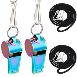 GORGECRAFT 1 Box 2Pcs Stainless Steel Whistles Rainbow Color Metal Coaches Sports Loud Crisp Sound Referees Coaching Whistle with Lanyard for Coaches Lifeguards Officials Defense Recreation