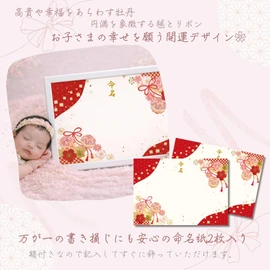 [Frame & Naming Paper Set] A4 Japanese Style Naming Paper, Set of 2, Lightweight Framed Marines and Flower Knot Red Naming Paper Naming Ceremony 7 Nights, Auspicious Peony, Baby Shower, White Frame