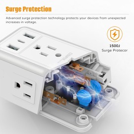 Cargador de pared USB, extensor de sobretensión, súper electro de 6 tomacorrientes con 3 puertos de carga USB (5 V 3.4 A en total) y luz nocturna, adaptador de enchufe múltiple de tira de alimentación