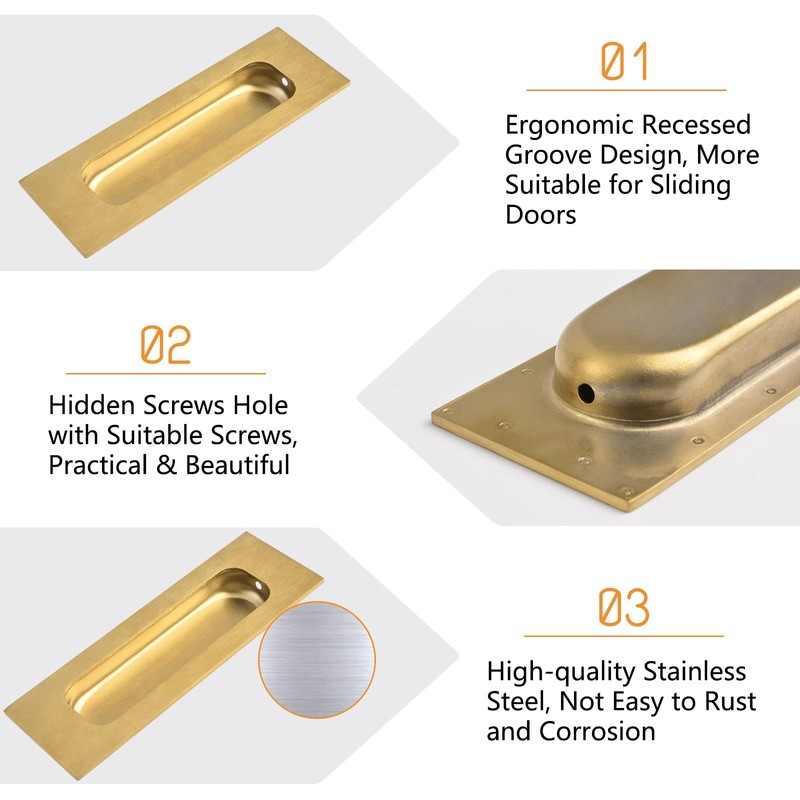 MOROBOR 2pcs Square Brushed Gold Flush Pulls Recessed Finger Pulls,