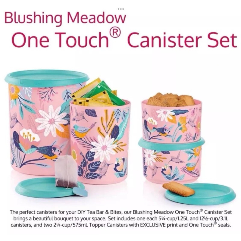 Tupperware Blushing Meadow One Touch Canister Set Of 4 NEW