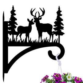 Peacoblue Iron Plant Hangers Hooks for Outdoor Indoor Hanging Plants Flower Fern Pot Lantern Bird Feeder Wind Chime,12"x15" Deer and Tree Weather Resistant Metal Wall Holder for Porch Garden Farmhouse