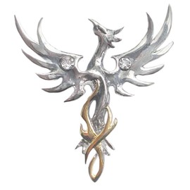 Anne Stokes Mythical Companions - Sun Phoenix for Optimism - Fantasy Pendant Necklace in Sterling Silver with Crystal and Gold Adornments