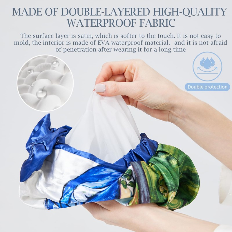 LONGDONG HOMEONE Shower Caps For Women Reusable Waterproof,Satin Lined Large