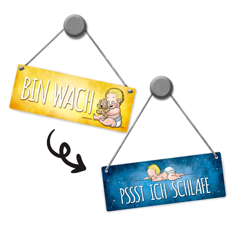 Baby Sleeps - Baby is Awake Reversible Sign with Cord