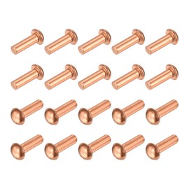 uxcell 30 Pcs Copper Solid Rivets, 5/32" x 15/32" Round Head Rivet Metal Fasteners Metal Stud Fasteners for Electrical Applications Copper Finish, Copper Tone