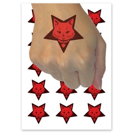 Cute Demonic Kitten Cat in Star Pentagram Temporary Tattoo Water Resistant Fake Body Art Set Collection - 15 2" Tattoos (1 Sheet)