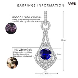 VYYU Silver Drop Earrings for Women Ladies - Sterling Silver Dangle Earrings with Clear Blue Diamond Earrings Dangly Drop Jewellery Gifts for Bride Bridesmaid Wedding Birthday Christmas