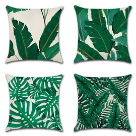 JOTOM Cushion Covers Decorative Throw Pillow Case Sofa Car Pillowcase for Outdoor Home Bed Decor 45 x 45cm,Set of 4 (Green Leaf)