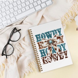 QLMX Retro Howdy Western Coquette Spiral Notebook, Coquette Cowgirl Journal Notebook, Western Notebooks for School Work, Preppy Cowgirl School Supplies Gifts for Women, 5.5x8.3 Inch