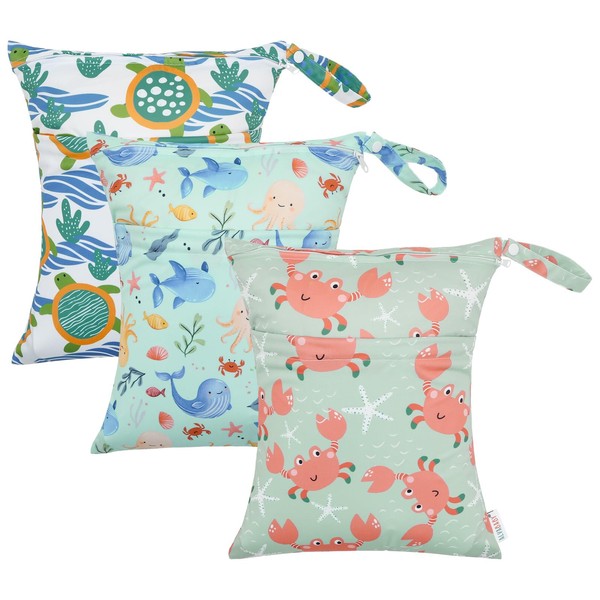 ALVABABY 3pcs Cloth Diaper Wet Dry Bags Waterproof Reusable with