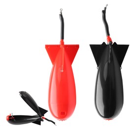 2Pcs Fishing Bomb Bait, Carp Fishing Tackle Feeder, Rocket Shape Bait Thrower for Carp Fish, Spod and Pellet Feeder (Black & Red)