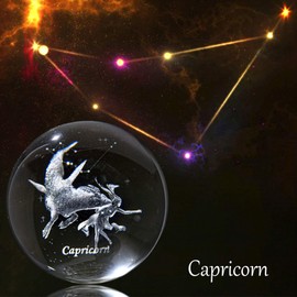HDCRYSTALGIFTS 3D Laser Constellation Ball Crystal Paperweight Full Sphere Glass Fengshui with Sliver-Plated Flowering Stand(Capricorn)