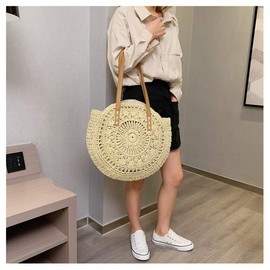 Beach Bags for Women Straw Bag Vacation Summer Large Foldable Straw Beach Bag Tote Woven Shoulder Purse Handbag Beach Gifts (Beige-pattern)