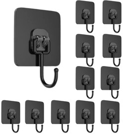 SHAIVII Stainless Steel Hooks for Hanging Heavy Duty Adhesive Wall Hooks Waterproof Hooks Key Hooks for Wall Hooks for Walls no Damage Bathroom Hooks, Kitchen Hooks (12, Black)