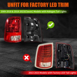 MAYELLO Pair Tail Lights Left Driver & Right Passenger Sides w/Bulbs for 2009-2018 Dodge Ram 1500 2500 3500, 2019-2024 Ram 1500 Classic, fit Factory Halogen Trims Only