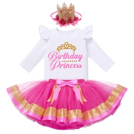 IBTOM CASTLE First Birthday Outfit Toddler, Girl Newborn Baby Girls My 1st Birthday Dress Infant Shiny Printed Sequin Bowknot Tutu Princess Dress Photo Shoot Costume Hot Pink - Long sleeve 2-3 Years