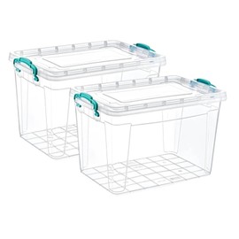Best House| Plastic Storage Box with Clips & Lid | Size: 20L (L:43cm W:28cm H:27cm)| Set of 2| Rectangle |Stackable Clear Durable Multipurpose Office Home Kitchen Tools Versatile (MEDIUM Size)