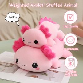 SQEQE Weighted Axolotl Plush, Weighted Axolotl Stuffed Animal, Cute Plushies Soft Pink Pillow Toy Gift for Kids Adults 9.8 Inch, 0.8 lbs