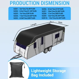 210D Oxford Cloth Rv Covers - Foldable Storage, Easy to Clean Trailer Tarp - Camper Cover Waterproof, Black - 7m x 3m
