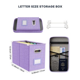 Oterri File Organizer Box with Lid, Hanging Filing File Box with Mesh Pocket, Document Organizer Box for Letter Files, Portable Storage Box with Smooth Sliding Rail for Office&Home (1 PCS, Lavender)