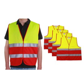 4business Pack of 4 Hi-Vis Vests Yellow Red EN ISO 20471 for Adults Sizes S - 3XL Polyester Washable Safety Vest Signal Vest Set of 4 (L/XL)