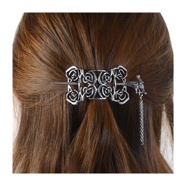 Viking Celtic Hair Slide Hairpins- Viking Hair Accessories Celtic Knot Hair Barrettes Antique Silver Hair Sticks Irish Hair Decor for Long Hair Jewelry Braids Hair Clip With Stick (ID-D3)