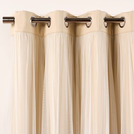 Best Home Fashion Set of 2 Lace Tulle Overlay Thermal Insulated Solid Blackout, Stainless Steel Nickel Grommet Window Panels for Bedroom, Living Room, Dining Room - 52" W x 84" L, SkyBlue