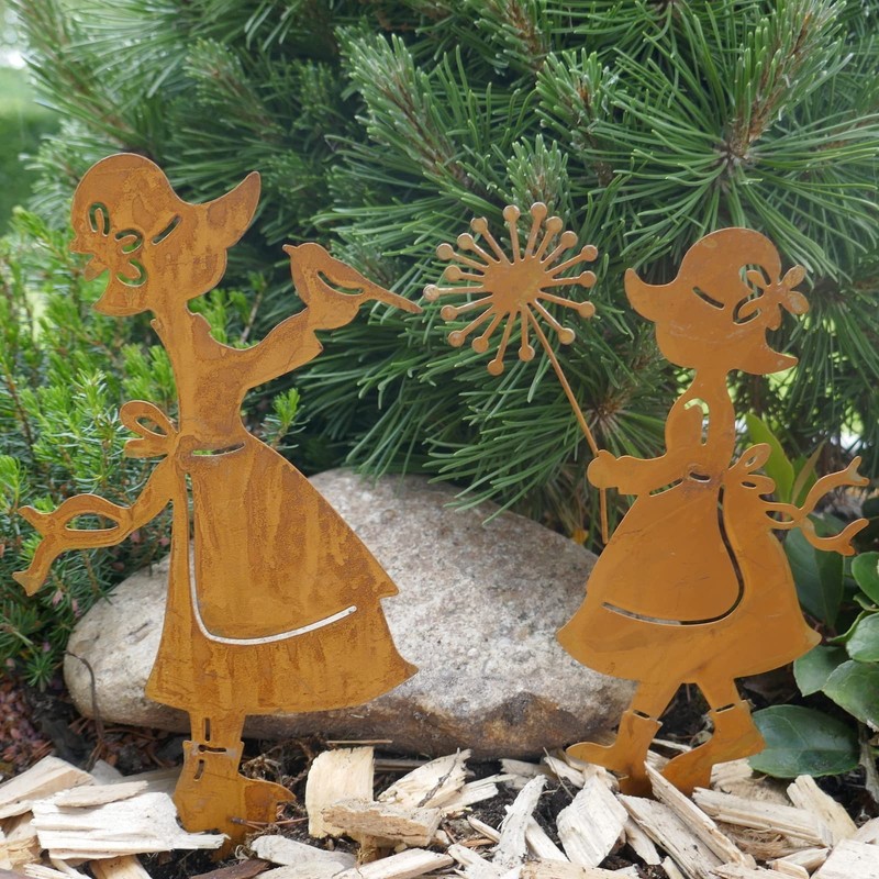 Storm's Gartenzaubereien Rusty Stake Girl with Dandelion and Bird Set