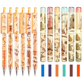 Cute Pens and Highlighters Set 6Pcs Cute Capybara Pen 0.5mm Black Ink Pen Writing Pens,6Pcs Cute Capybara Highlighters Marker Cute Capybara Pastel Highlighter Marker Pens for Office School Supplies