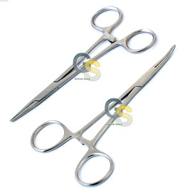 G.S 2 PCS Dog CAT PET Hair Puller Remover Stainless Steel HEMOSTAT Locking Forceps 5.5" Straight & Curved Full Serrated