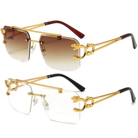 Kepoita Rimless Sunglasses for Men Square Fashion Shades Tinted Lens Metal Frameless Rectangle Y2K Glasses UV400