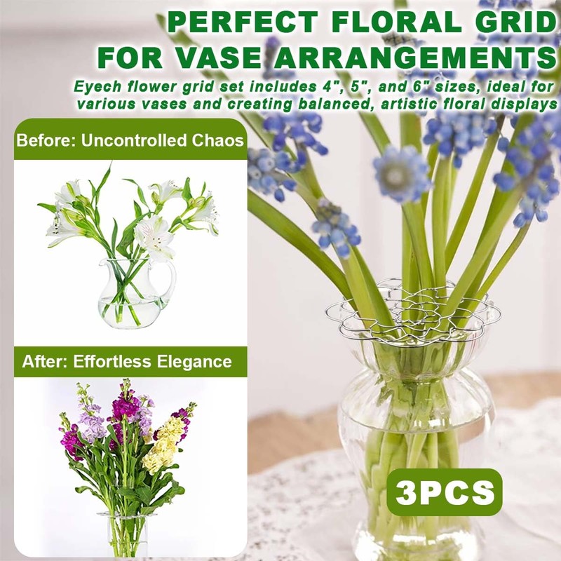 Eyech 3PCS Flower Arrangement Holder, 4", 5", 6" Metal Flower