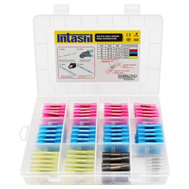 Intashi 200PCS Heat Shrink Butt Connectors Kit - Insulated & Waterproof Electrical Terminals ，Tinned Red Copper Wire Crimp Terminals for Automotive Marine Grade (5 Colors / 5Sizes)