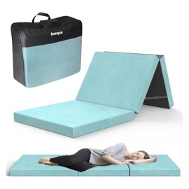 DESQUE Trifold Mattress, Single Foldable Floor Mattress 3 inch Memory Foam with Washable Cover Non-Slip Bottom, Tri Folding Bed Topper for Guest & Travel, Blue (75"x 30"x 3")