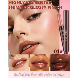 Hydrating Shimmer Lipstick,Moisturizing Jelly Lip Gloss,Shine Dew Nude Lipstick Pen, Long Lasting Waterproof Tint Lip Balm Plumping Lip Stain Pen Glossy Butter Blam,Christmas Makeup Gift for Women-01#