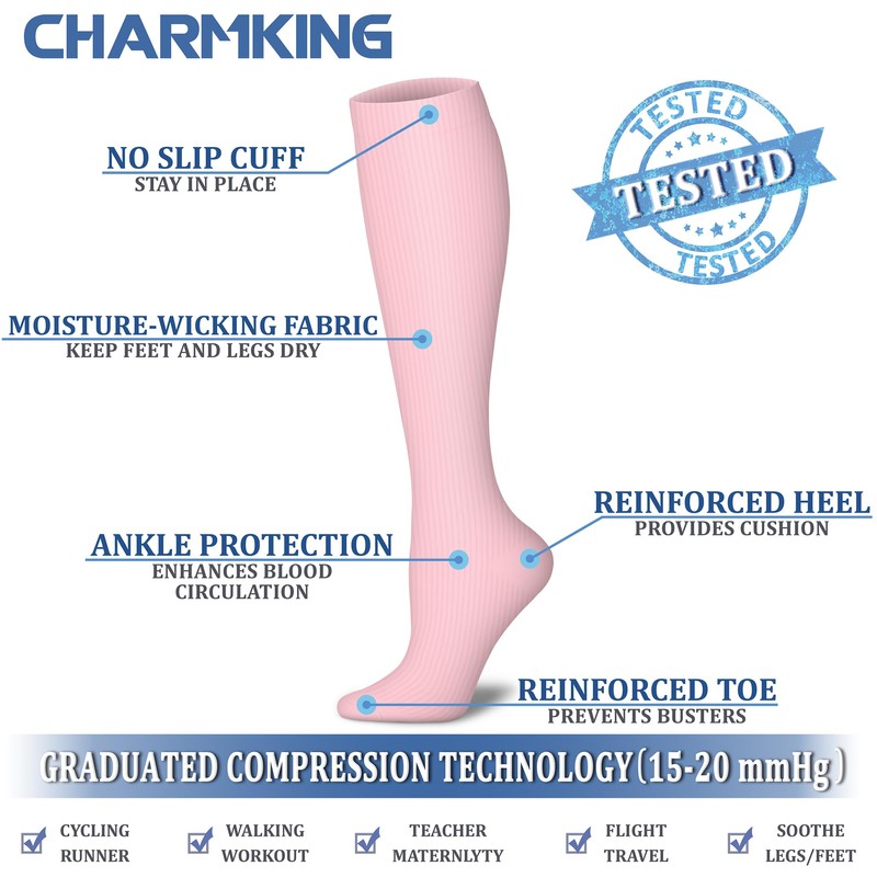 CHARMKING Compression Socks for Women & Men Circulation 8 Pairs