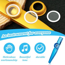 XOXVURI Pack of 4 Kazoo with 8 Flute Foils, Aluminium Alloy Metal Kazoo Membrane Metal Kazoo Music, 4 Colours