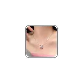 Cimenexe Bohemian Opal Butterfly Choker Necklace Silver Hollow Butterfly Pendant Necklace Pink Moonstone Butterfly Collar Necklace Butterfly Station Bead Chain Necklace Jewelry for Women