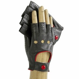 ACABA Bikolore Driving Gloves, HB MITAINE BICOLORE Lamb Leather, Made in Italy, Half Finger Gloves, Unisex, Motorcycle, Touring, Metal Black x Red