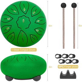 Steel Tongue Drum, 6 Inch 11 Tone Tongue Drum, Pan Percussion Instrument, Steel Tongue Drum, Steel Pan Tones Percussion Instrument, Handpan Steel with Beaters, Tongue Drum for Meditation Yoga Sound