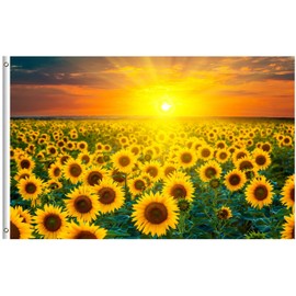 Txtains Sunflower Flower Fields Farm Sunset Spring Summer Nature Landscape Flag 3 x 5 Feet Single Sided with Brass Grommets, 3x5 Ft Banner for Garden Yard House Decor