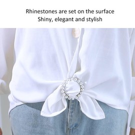 8PCS T-Shirt Clips, Clothes Corner Knotted Button Silk Scarf Ring Clip Tie Clips Alloy Scarf Buckle with Rhinestone and Pearl Circle Clothes Metal T-Shirt Clip Clothing Ring Wrap Holder for Women Girl