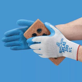 Showa 12- 300 BLUE LATEX RUBBER Palm Coated General Purpose PROTECTIVE WORK GLOVES LRG