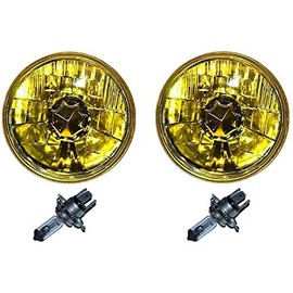 Octane Lighting 5-3/4" Halogen Amber Yellow Glass Headlight Fog Light H4 60W Light Bulbs Pair