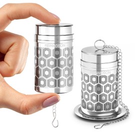 Paquete de 2 mini coladores de té Reinmoson para té suelto, infusor de té de malla extrafina, acero inoxidable 304 y tapa roscada delgada actualizada, té de hojas sueltas para té negro, roooibos, etc